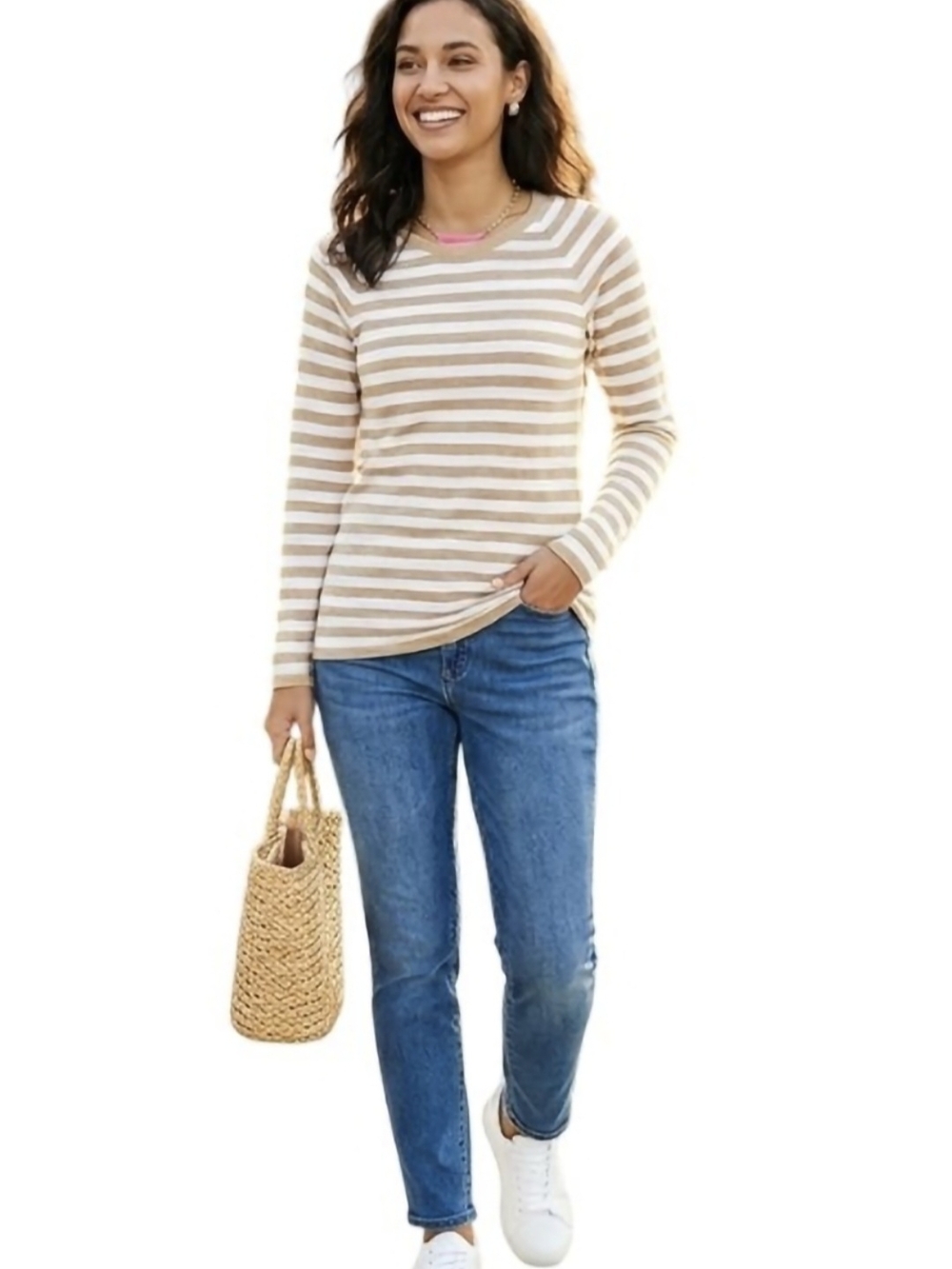 Lilly Pulitzer Beige and White Striped Long-Sleeve Sweater